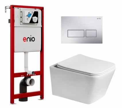 Комплект 3 в 1 инсталляция Enio Profi EN7050050 + Унитаз подвесной SantiLine SL-5007 + кнопка хром Linea