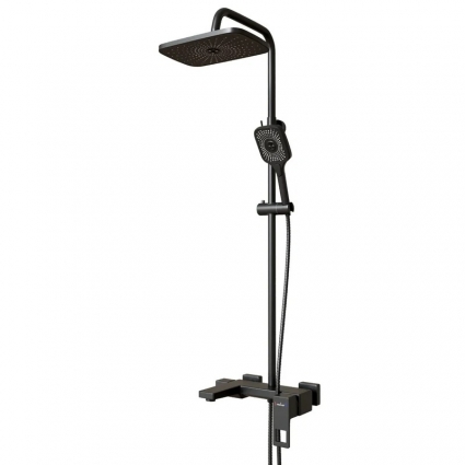 Душевая система 35к MIXLINE ML34-06 "Solo Black" излив лейка 3 позиции+лейка"Тропический душ" ЧЕРНЫЙ