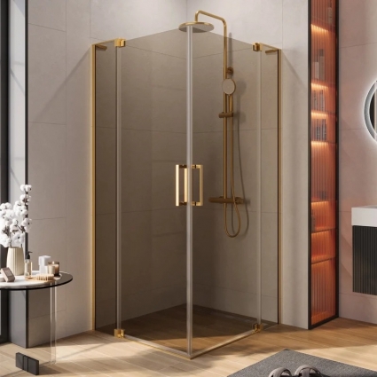 Душевой уголок Cezares Slider AH 2 80/90-90/100 BR BORO профиль брашированное золото, стекло бронза