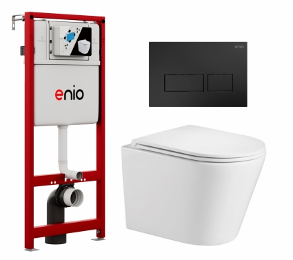 Комплект 3 в 1 инсталляция Enio Profi EN7050050 + Подвесной унитаз WeltWasser Salzbach 043 GL-WT + кнопка чёрная матовая Linea