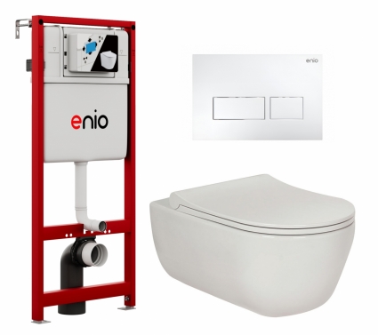 Комплект 3 в 1 инсталляция Enio Profi EN7050050 + Унитаз подвесной Berges Wasserhaus Ego XL 082118 + кнопка белая матовая Linea
