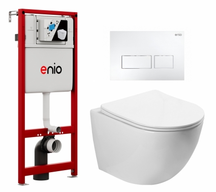 Комплект 3 в 1 инсталляция Enio Profi EN7050050 + Унитаз подвесной SantiLine SL-5005 + кнопка белая матовая Linea
