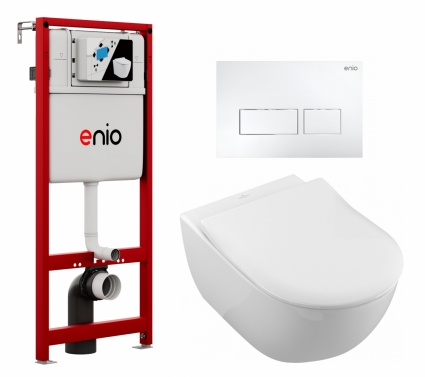 Комплект 3 в 1 инсталляция Enio Profi EN7050050 + Унитаз подвесной Villeroy & Boch Subway 2.0 5614R201 + кнопка белая матовая Linea