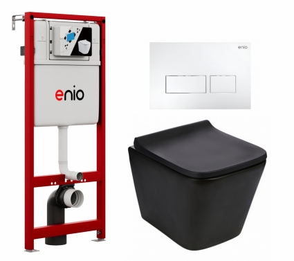 Комплект 3 в 1 инсталляция Enio Profi EN7050050 + Подвесной унитаз WeltWasser Gelbach 043 MT-BL + кнопка белая матовая Linea