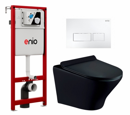 Комплект 3 в 1 инсталляция Enio Profi EN7050050 + Унитаз подвесной Esbano Aster ESUPASTEBM + кнопка белая матовая Linea