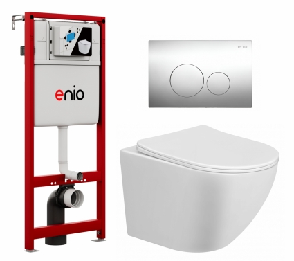 Комплект 3 в 1 инсталляция Enio Profi EN7050050 + Унитаз подвесной Taliente Amato AM25010 + кнопка хром Sfera 