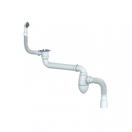 Сифон 1 1/2 AC23 со смещением, круглый перелив, с гофрой 40*40/50 UNICORN