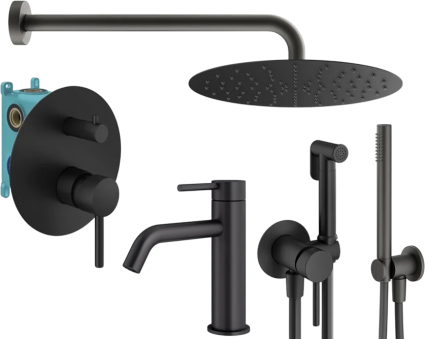 Комплект для ванной Plumberia Selection Ixo KITZXO18NO53 С ВНУТРЕННЕЙ ЧАСТЬЮ, черный матовый