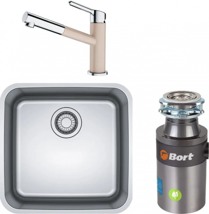 Комплект Мойка Franke Bell ВСX 110-42 нержавеющая сталь + Смеситель Orbit 115.0623.059 хром, сахара + Измельчитель Bort Titan 4000 Control