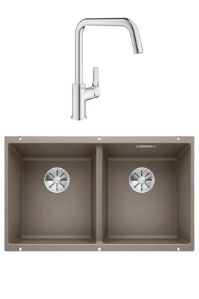 Комплект Мойка Blanco Subline 350/350-U серый беж + Смеситель Grohe Eurosmart 30567000