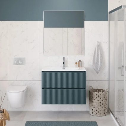 Мебель для ванной комнаты BelBagno Uno 90 подвесная, 2 ящика, матовая голубая