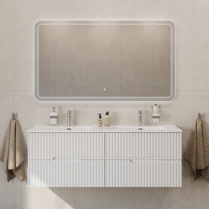 Мебель для ванной комнаты Cezares Duet 140 bianco lucido, раковина Cezares CZR-8095-140-2 двойная