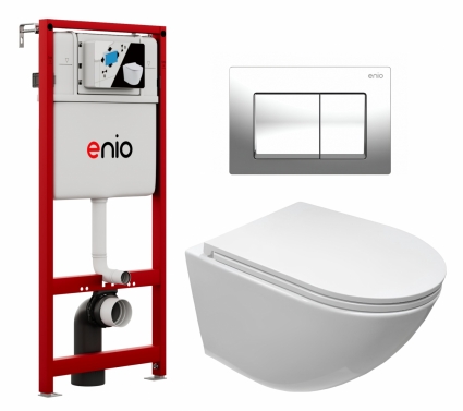 Комплект 3 в 1 инсталляция Enio Profi EN7050050 + Подвесной безободковый унитаз CeruttiSpa Sella aria CT7183 + кнопка хром Pulsante 