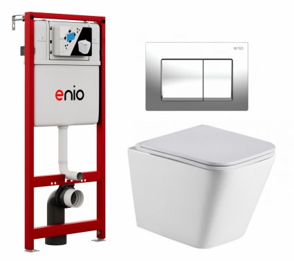 Комплект 3 в 1 инсталляция Enio Profi EN7050050 + Подвесной унитаз WeltWasser Gelbach 043 GL-WT + кнопка хром Pulsante 