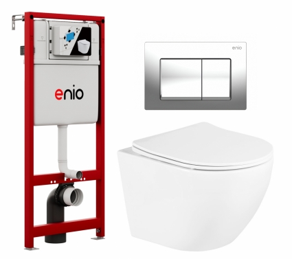 Комплект 3 в 1 инсталляция Enio Profi EN7050050 + Унитаз подвесной BelBagno Uno BB3105CHR/SC + кнопка хром Pulsante 