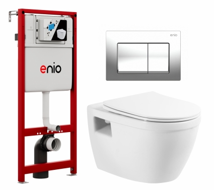 Комплект 3 в 1 инсталляция Enio Profi EN7050050 + Унитаз подвесной BelBagno Loto BB070CHR/SC + кнопка хром Pulsante 