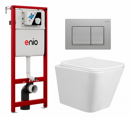 Комплект 3 в 1 инсталляция Enio Profi EN7050050 + Унитаз подвесной Taliente Correto CR25200 + кнопка хром матовый Pulsante