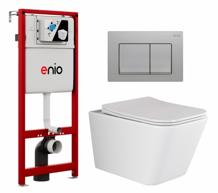 Комплект 3 в 1 инсталляция Enio Profi EN7050050 + Унитаз подвесной Ceramica Nova Metric Rimless CN3007 + кнопка хром матовый Pulsante