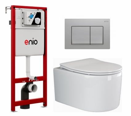 Комплект 3 в 1 инсталляция Enio Profi EN7050050 + Унитаз подвесной Ceramica Nova Moments CN3003 + кнопка хром матовый Pulsante