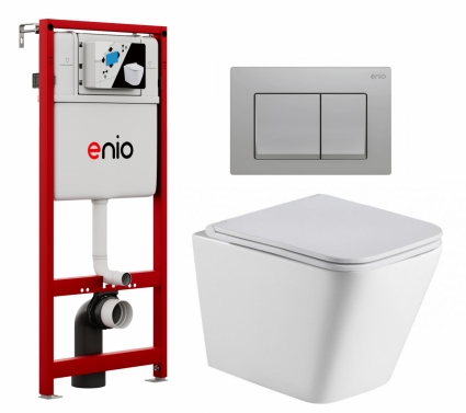 Комплект 3 в 1 инсталляция Enio Profi EN7050050 + Подвесной унитаз WeltWasser Gelbach 043 GL-WT + кнопка хром матовый Pulsante