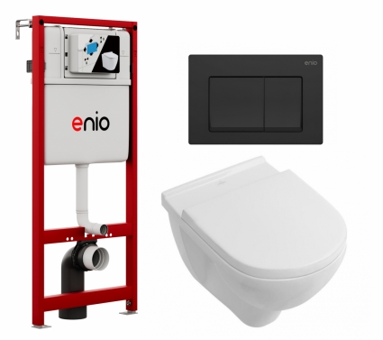 Комплект 3 в 1 инсталляция Enio Profi EN7050050 + Унитаз подвесной Villeroy & Boch O Novo + кнопка черная матовая Pulsante