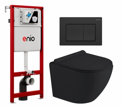Комплект 3 в 1 инсталляция Enio Profi EN7050050 + Унитаз подвесной Timo Kulo TK-403MB + кнопка черная матовая Pulsante