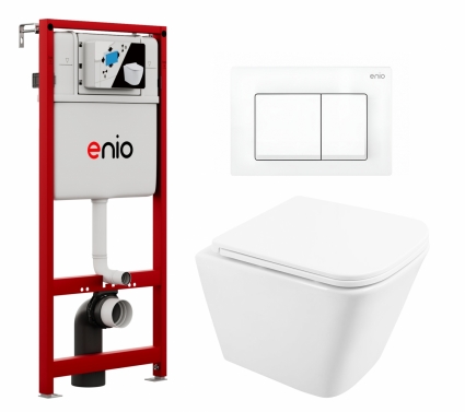 Комплект 3 в 1 инсталляция Enio Profi EN7050050 + Унитаз подвесной BelBagno Due BB3103CHR/SC + кнопка белая матовая Pulsante
