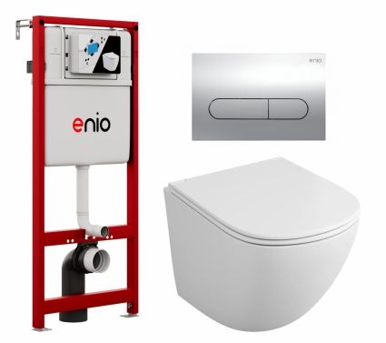 Комплект 3 в 1 инсталляция Enio Profi EN7050050 + Унитаз подвесной Owl 1975 Vind TOWLT190302 + кнопка хром Stondato