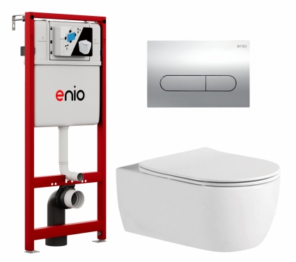 Комплект 3 в 1 инсталляция Enio Profi EN7050050 +  Унитаз подвесной AQUATEK Европа AQ1106L-00 + кнопка хром Stondato