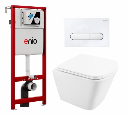 Комплект 3 в 1 инсталляция Enio Profi EN7050050 + Унитаз подвесной BelBagno Due BB3103CHR/SC + кнопка белая матовая Stondato