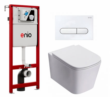 Комплект 3 в 1 инсталляция Enio Profi EN7050050 +  Унитаз подвесной Lorne Lambro Tornado LN5007505 + кнопка белая матовая Stondato