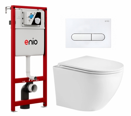 Комплект 3 в 1 инсталляция Enio Profi EN7050050 + Унитаз подвесной Weltwasser WW Merzbach 043GL-WT + кнопка белая матовая Stondato