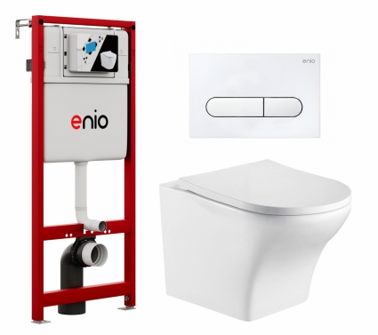 Комплект 3 в 1 инсталляция Enio Profi EN7050050 + Подвесной унитаз WeltWasser Odenbach 004 GL-WT + кнопка белая матовая Stondato