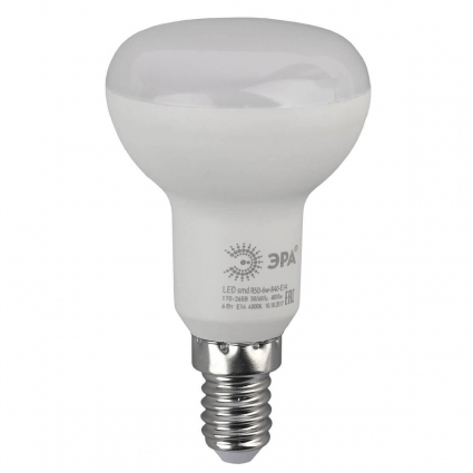 Лампа светодиодная ЭРА E14 6W 2700K матовая LED R50-6W-827-E14 Б0028489