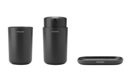 Набор Стакан Brabantia ReNew 280283 для зубных щеток, темно-серый + Мыльница 280207 темно-серая + Дозатор 280245 для жидкого мыла, темно-серый