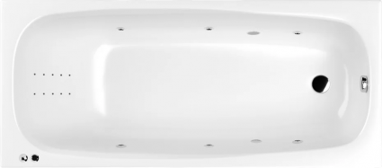 Акриловая ванна WHITECROSS Layla Slim Line Nano 170x75 см, встраиваемая, с гидромассажем, белая, с каркасом, со сливом-переливом