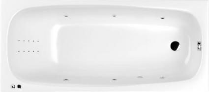 Акриловая ванна WHITECROSS Layla Line Nano 170x75 см, встраиваемая, с гидромассажем, белая, с каркасом, со сливом-переливом