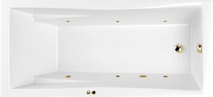 Акриловая ванна WHITECROSS Palace Soft 180x80 см, встраиваемая, с гидромассажем, белая, с каркасом, со сливом-переливом, фурнитура золото