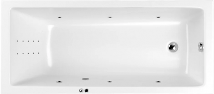 Акриловая ванна WHITECROSS Wave Slim Line Nano 180x80 см, встраиваемая, с гидромассажем, белая, с каркасом, со сливом-переливом