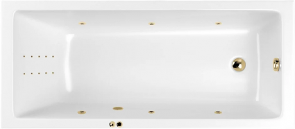 Акриловая ванна WHITECROSS Wave Slim Line Nano 150x70 см, встраиваемая, с гидромассажем, белая, с каркасом, со сливом-переливом, фурнитура золото