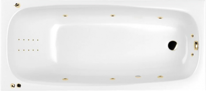 Акриловая ванна WHITECROSS Layla Smart Nano 170x75 см, встраиваемая, с гидромассажем, белая, с каркасом, со сливом-переливом, фурнитура золото
