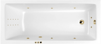 Акриловая ванна WHITECROSS Wave Slim Smart Nano 160x80 см, встраиваемая, с гидромассажем, белая, с каркасом, со сливом-переливом, фурнитура золото
