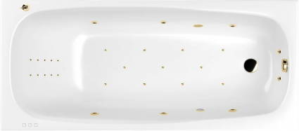 Акриловая ванна WHITECROSS Layla Slim Ultra Nano 170x75 см, встраиваемая, с гидромассажем, белая, с каркасом, со сливом-переливом, фурнитура золото