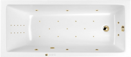 Акриловая ванна WHITECROSS Wave Ultra Nano 160x80 см, встраиваемая, с гидромассажем, белая, с каркасом, со сливом-переливом, фурнитура золото