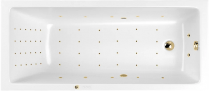 Акриловая ванна WHITECROSS Wave Slim Nano 170x75 см, встраиваемая, с гидромассажем, белая, с каркасом, со сливом-переливом, фурнитура золото