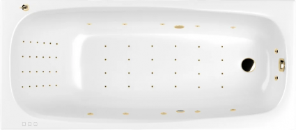 Акриловая ванна WHITECROSS Layla Slim Nano 180x80 см, встраиваемая, с гидромассажем, белая, с каркасом, со сливом-переливом, фурнитура золото