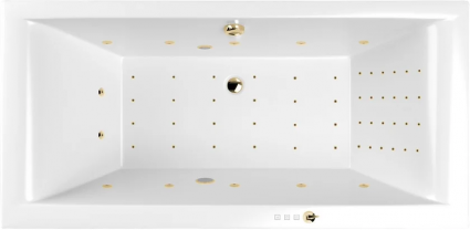 Акриловая ванна WHITECROSS Savia Duo Nano 170x80 см, встраиваемая, с гидромассажем, белая, с каркасом, со сливом-переливом, фурнитура золото