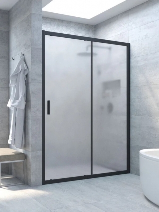 Душевая дверь в нишу Vegas Glass ZP Novo h2000 100 02М 10 100 см, профиль матовый черный, стекло сатин