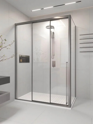 Душевой уголок Veconi Premium Prato 300 SP GR-L 140х100, профиль брашированный графит, стекло прозрачное