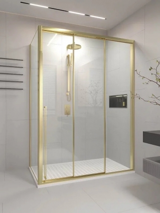 Душевой уголок Veconi Premium Prato 300 SP G-R 140х100, профиль брашированное золото, стекло прозрачное